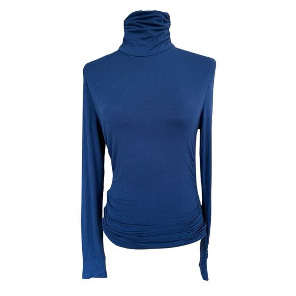 Soft Surroundings Turtleneck Womens XS Blue Side Ruching Stretchy Cozy Soft - Picture 1 of 10